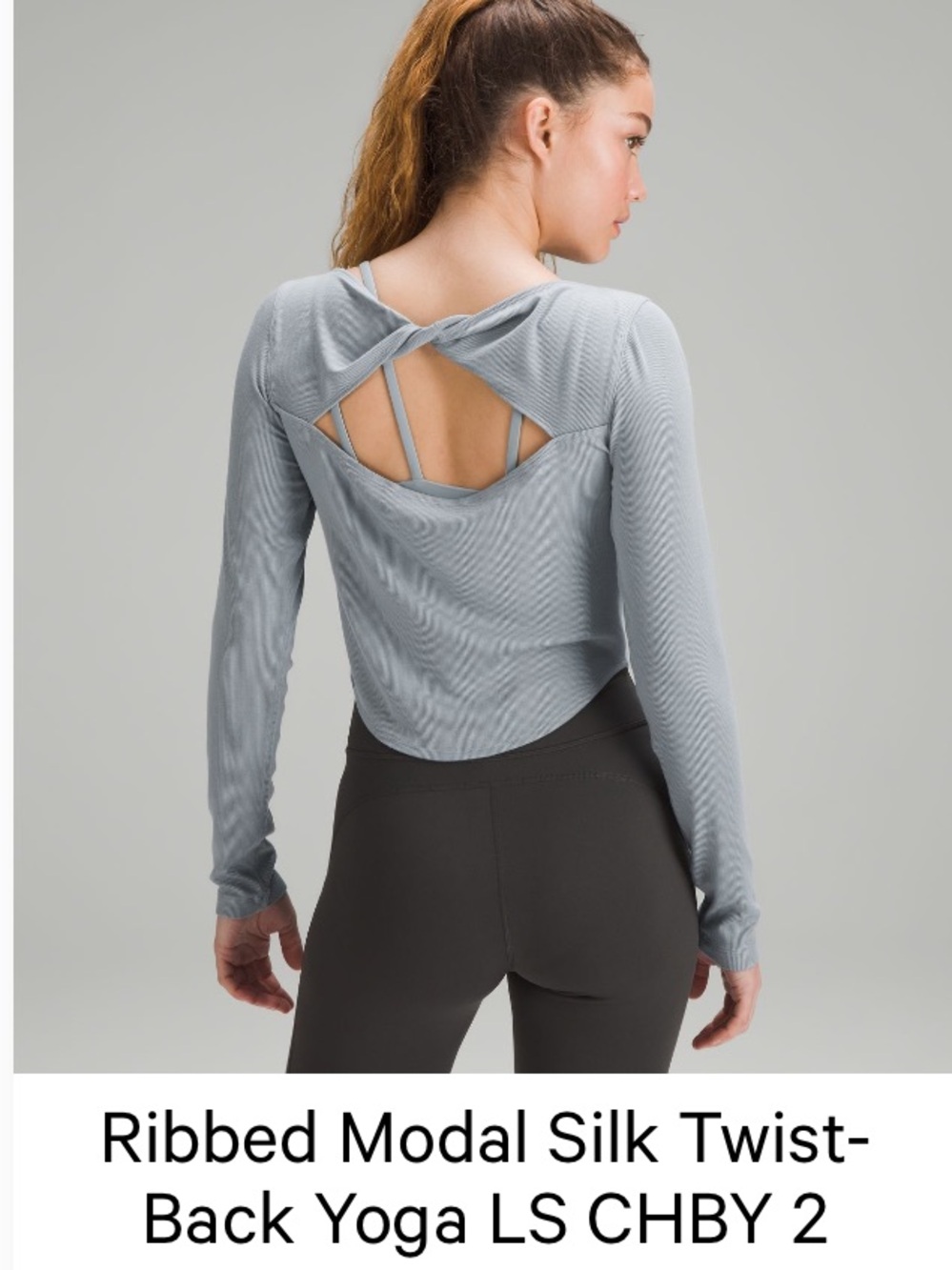 lululemon athletica Baby Blue Open Back Ribbed Cropped Long Sleeve Top